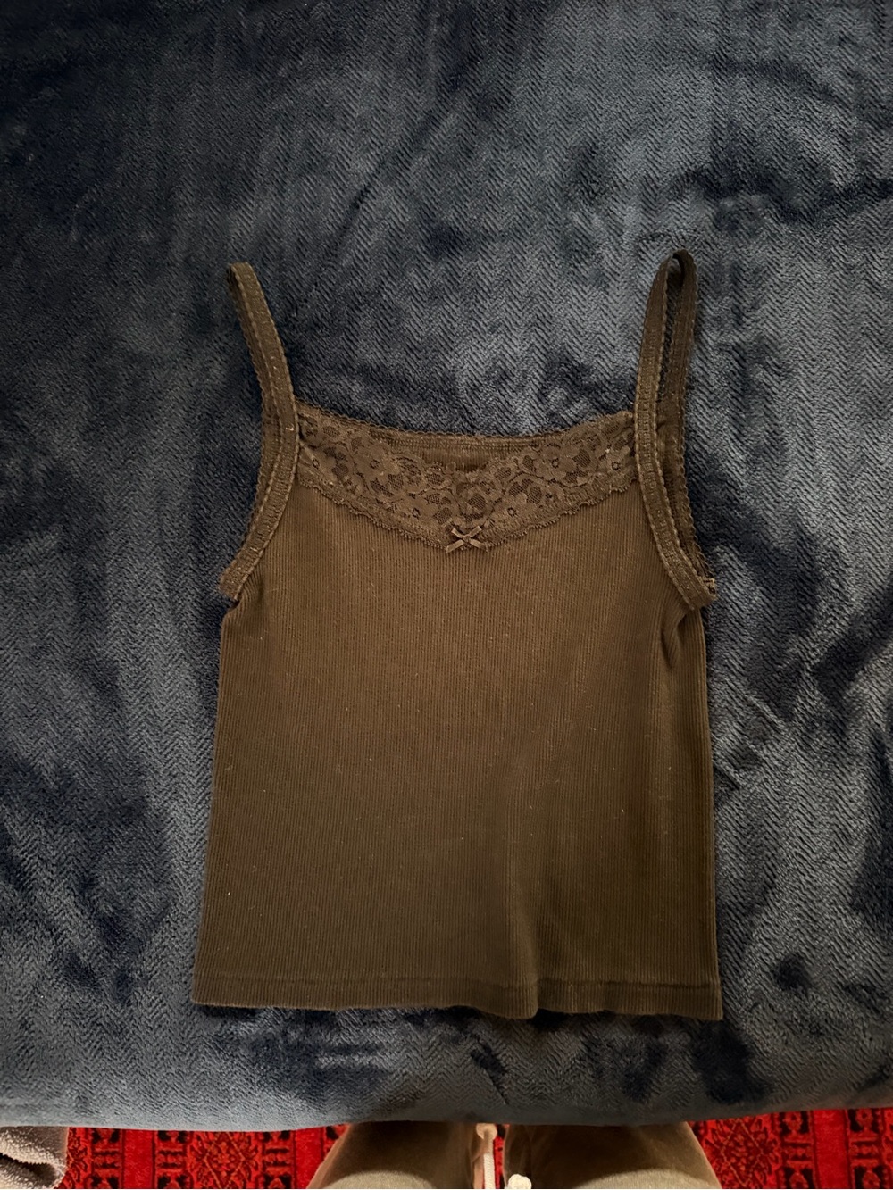 Brandy black lace trim tank; one size